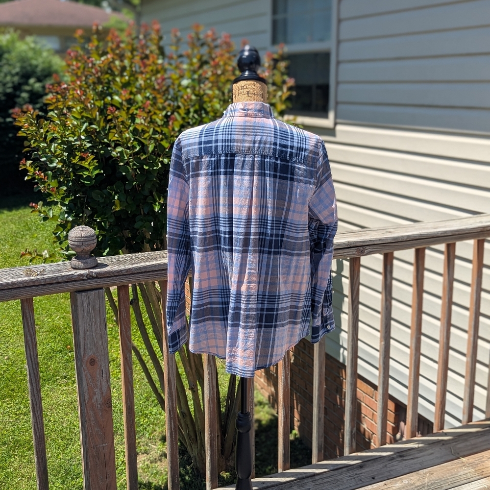 St. Johns Bay Blue & Pink Plaid Button Down Shirt - Picture 4 of 5